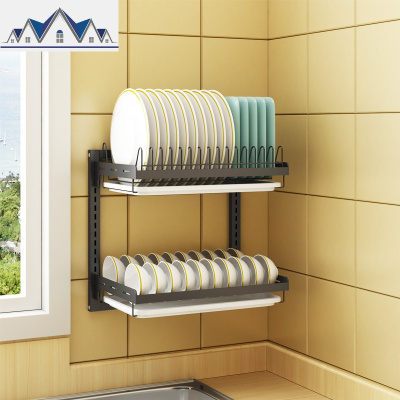 不锈钢碗架沥水架厨房置物架放碗碟架壁挂免打孔晾洗碗筷收纳架子 三维工匠