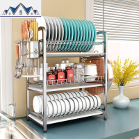 304不锈钢3层碗碟架滤水沥水碗架凉放厨房置物架碗筷碗盘架 三维工匠