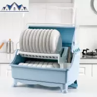 厨房晾碗架沥水架接水盘放碗凉碗控碗置碗滤碗双层带盖子塑料碗柜 三维工匠收纳层架