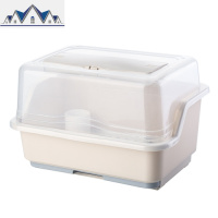 碗碟收纳架厨房置物架家用塑料免打孔带盖装碗筷收纳盒子沥水碗柜 三维工匠