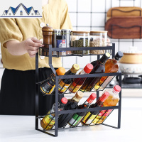 北欧厨房调料瓶铁艺置物架家用调味罐调料盒酱油醋瓶多功能收纳架 三维工匠