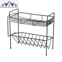 厨房双层铁艺桌面调料架多功能家用调味用品菜板收纳架浴室置物架 三维工匠