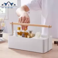 日式简约创意白色化妆品收纳盒实木提手收纳架厨房置物架调味瓶架 三维工匠