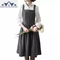 韩式棉麻亲子女连衣围裙加长过膝防水复古花店工作服厨房烘培 三维工匠