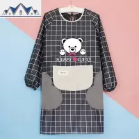 可擦手罩衣围裙家用厨房防水防油长袖女大人时尚可爱日系工作格子 三维工匠