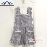 韩版时尚围裙棉黑色格子可爱花边田园无袖家居成人厨房围裙 三维工匠