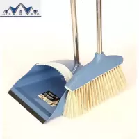 鬃毛扫把簸箕组合 软毛扫帚套装扫地扫头发家用不锈钢刮齿大红色 三维工匠