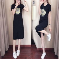 品彩(PinCai)韩版休闲连衣裙2019夏季新款女装气质时尚修身中长款宽松T恤裙子