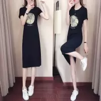 品彩(PinCai)韩版休闲连衣裙2019夏季新款女装气质时尚修身中长款宽松T恤裙子