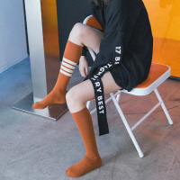 [2双装]女士美腿袜女小腿袜不对称条纹及膝袜长袜中筒袜子女韩版学院风夏薄款日系运动