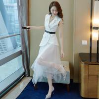 品彩职业连衣裙夏2019大码显瘦新款马甲两件套裙子潮气质女神范纱裙