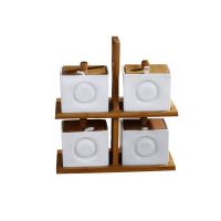 欧式调料收纳盒陶瓷调味罐上下层调味盒配竹盖配勺子调料套装