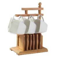 办公咖啡杯碟套装配竹木架 简约白瓷下午茶杯 家居陶瓷水杯茶具