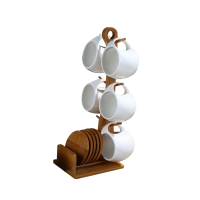 办公水杯 欧式纯白陶瓷咖啡杯套具配竹木架子创意水杯碟茶具套装