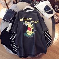 2020新款长袖T恤女宽松大码女装200斤可爱卡通印花假两件上衣秋季衫伊格