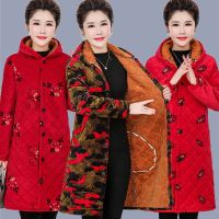 中老年女装连帽棉衣女秋冬季中长款外套加大码妈妈装加绒加棉棉袄衫伊格