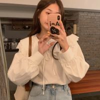 娃娃领衬衫女设计感小众法式甜美荷叶边衬衣春款2021新款白色上衣衫伊格