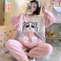珊瑚绒睡衣女秋冬季粉兔2021新款法兰绒大码200斤春天家居服套装衫伊格