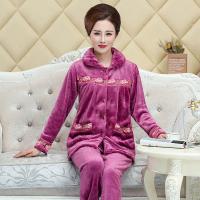 中老年人睡衣女秋冬大码加肥加厚珊瑚绒保暖套装法兰绒家居服妈妈衫伊格
