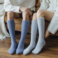 3双装珊瑚绒袜子女睡眠情侣小腿袜加绒地板袜秋冬季长筒袜男加厚衫伊格