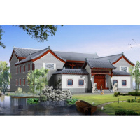 (实物图纸)四合院中式仿古风格简洁二层房屋设计图+效果图 29x27()