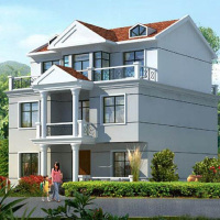 带阁楼架空三层别墅图施工图新农村自建房屋住宅效果图16*20()