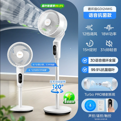 美的(Midea)电风扇 GDI24WG 落地扇空气循环扇涡轮换气扇家用摇头电扇宿舍桌面两用小台扇柔风轻音低