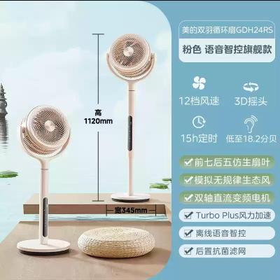 美的电风扇双重扇叶轻音柔风扇语音智能控制落地扇大风量空气循环扇3D立体摇头广角送风冷风扇 GDH24RS创新生态风