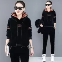 春秋加绒加厚金丝绒运动套装女装新款三件套双面绒卫衣休闲运动服