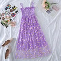 春夏季韩版甜美裹胸抹胸网纱连衣裙无袖仙女抹胸高腰显瘦吊带连衣裙打底中长裙 臻依缘