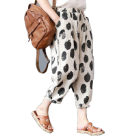 复古文艺女娃哈伦裤2019夏季新款大码女裤宽松显瘦印花九分裤休闲裤女臻依缘