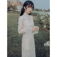 秋冬季改良旗袍年轻款少女中国风复古长款气质内搭仙女蕾丝连衣裙臻依缘