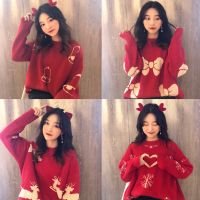 慵懒风套头毛衣女装冬季2019新款韩版宽松网红加厚新年红色针织衫臻依缘