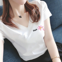棉刺绣v领短袖T恤女2020新款夏季半袖韩版宽松大码上衣女潮臻依缘