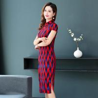 妈妈装复古旗袍夏装大码长款连衣裙中老年人女装洋气碎花短袖裙子臻依缘