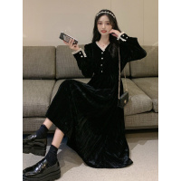 秋冬法式设计感金丝绒连衣裙女2020年冬新款气质修身显瘦收腰黑裙臻依缘