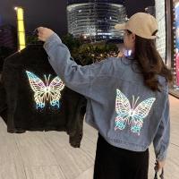 牛仔外套女学生2021春季新款小个子短款蝴蝶时尚长袖黑色夹克潮 臻依缘