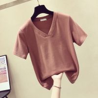 韩版V领纯色修身短袖t恤女上衣2021春夏装新款显瘦百搭体恤打底衫 臻依缘