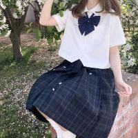少女学院风JK制服创基础款奶白色女学生尖领宽松短款短袖衬衫 臻依缘