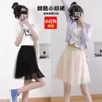 网纱半身裙百褶裙a字裙高腰显瘦百搭裙仙女裙小清新大摆网纱裙 臻依缘