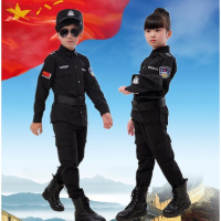 儿童通用演出服新款交警警察服套装外出表演特警摄影服少儿童特勤练功服装 臻依缘