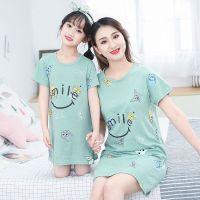 女童纯色棉睡裙亲子宝宝薄款公主裙子女孩母女连衣裙儿童短袖睡衣裙臻依缘