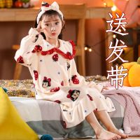 儿童睡裙女法兰绒花边秋冬季新款中大童宝宝裙子公主珊瑚绒连衣裙 臻依缘