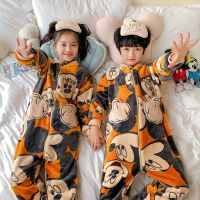 连体儿童睡衣秋冬季薄款男童法兰绒套装女童睡袋家居服臻依缘