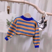 儿童毛衣春秋装男童女童彩虹条针织衫宝宝圆领套头线衫复古毛衣潮臻依缘