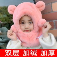 儿童帽子冬季保暖加厚毛毛帽子围脖围巾一体防风帽套头可爱小熊帽臻依缘