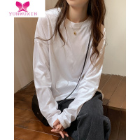 YUNWUXIN小屈lesp白色t恤女秋季纯白正肩圆领长袖内搭打底衫上衣秋衣