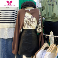 YUNWUXIN印花字母短袖T恤长袖披肩两件套女2022年早秋新款辣妹装修身显瘦