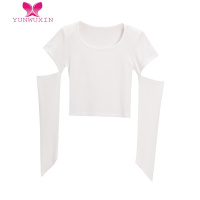 YUNWUXIN港味辣妹镂空露肩长袖垫肩方领t恤女秋季黑色打底衫修身短款上衣