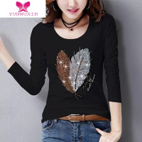 YUNWUXIN2022年秋季新款长袖女士今年流行烫钻t恤春装修身打底衫